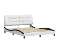 CIOURSTO Cadre de Lit en Simili Cuir avec Lumières LED, Cadre de Lit à Plateforme rembourré et incurvé, Moderne, avec Tête de Rembourrée et Lattes en Bois pour Chambre à Couch (160 x 200 cm)