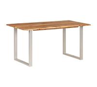 CIOURSTO Table à Manger en Bois D'acacias Massif, Pieds en Acier Enduit de Poudre, Table en Tronc d'arbre pour Salle à Manger, Cuisine (154 x 80 x 76 cm)