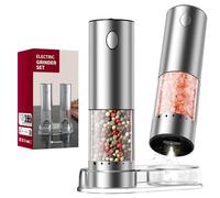 CIRCLE JOY Ensemble de Moulins à Sel et Poivre Électriques Rechargeables avec Socle de Rangement, Réglage Externe, Capacité 95ml et Lumière LED Blanche, Argent