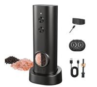 CIRCLE JOY Moulin à Sel et à Poivre Rechargeable Électrique avec 2-en-1 à Double Réservoir, Socle de Recharge, Éclairage LED Blanc, Utilisation d'une Seule main et Mouture Réglable