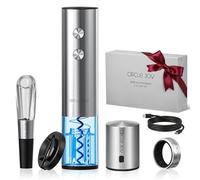 CIRCLE JOY Ouvre-bouteille électrique rechargeable 5-en-1 en acier inoxydable, ensemble cadeau pour amateurs de vin avec coupe-capsule, aérateur de vin, stop-goutte et bouchon sous vide, cadeaux