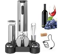CIRCLE JOY Tire Bouchon Électrique Rechargeable 7 en 1 Coffret Cadeau avec base 2 en 1, Coupe-Capsule, Aérateur De Vin, Pompe à Vide Et 2 Bouchons De Vin, Incluse Câble USB