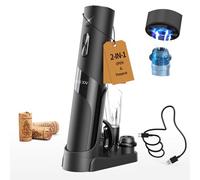 CIRCLE JOY Tire-bouchon électrique rechargeable, coffret cadeau ouvre-bouteille de vin 7-en-1, fourni avec pompe à vide, station de recharge, coupe-capsule, aérateur-versseur et 2 conservation