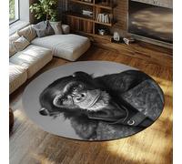 Circular Rug Animal - Tapis Rond pour Salle Jeu Noir Blanc Singe Veste antidérapant Salon Chambre Table Nuit carpette Fine Descente de lit Lavable 180cm