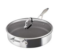 Circulon Sauteuse antiadhésive en acier inoxydable avec technologie ScratchDefense C1 Series avec couvercle et poignée d'aide, compatible avec les ustensiles en métal, 5 litres, acier inoxydable poli