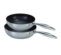 Circulon SteelShield Lot de 2 poêles à frire en acier inoxydable - Ensemble de poêles à frire à induction avec revêtement anti-adhésif hybride de 20 cm et 26 cm, passe aux ustensiles en métal et au