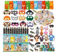 CIRDOTSH Lot de 158 sacs de fête Safari Jungle - Fournitures de décoration d'anniversaire sauvage, sacs à friandises d'animaux sauvages, cadeaux de fête d'animaux du zoo