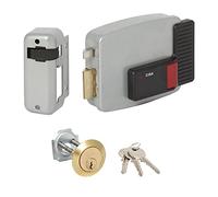 CISA 111610802, serrure électrique à appliquer, 12 V, peint gris aluminium, entrée 80, main gauche, cylindre standard