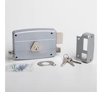 CISA - Serrure de porte en fer à appliquer 15042170195 - Serrure en acier peint gris avec cylindre et tige nickelés - Serrure de porte extérieure entrée 70 - Main droite appliquer