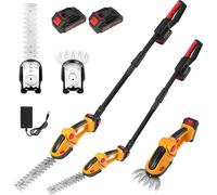 Cisaille à haies 3 en 1 - Modèle télescopique sans fil - Tête de coupe réglable - Lame en acier de 45 cm - Batterie incluse - Jaune