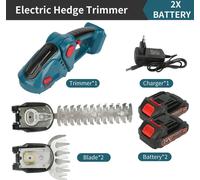 Cisaille à haies et à gazon 2-en-1 sans fil - Taille-haies/coupe-bordures - Sans fil - 2 batteries incluses - Puissante - Pour la taille et le désherbage - Bleu