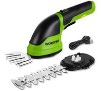 WORKPRO Cisaille Sculpte-Haie et Taille-Herbes sans Fil 3,6V, Cisaille à Gazon avec 2 Lames, Largeur/Longueur de Coupe 7,5 cm/12 cm, Batterie 2000mAh et Type C, pour Coupe, Elagage, Vert Noir
