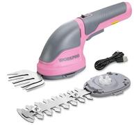 Cisaille Sculpte-Haie et Taille-Herbes sans Fil 3,6V WORKPRO, Cisaille a Gazon avec 2 Lames, Largeur/Longueur de Coupe 7,5 cm/12 cm, Batterie 2000mAh et Type C, pour Coupe, Elagage, Gris Rose