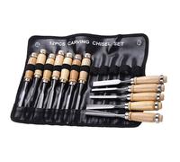 Ciseaux à Bois Professionnels, Lot de 12, Outils de Menuiserie, Poignées en Bois, Étui de Rangement