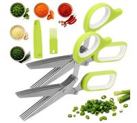 Ciseaux à herbes à 5 lames en acier inoxydable avec housse de protection | Ciseaux de cuisine, ciseaux à ciboulette, 5 fois plus rapides, polyvalents et lavables(2PCS)