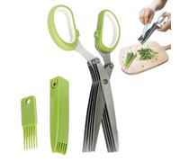Ciseaux à légumes hachoir 5 lames pour oignons et poivrons, ustensile de | avec Couvercle et Peigne de Nettoyage Ciseaux Coupe-Aliments pour salades, maison, bureau, ,