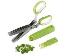 Ciseaux à salade hachoir 5 lames pour oignons et poivrons, ustensile de | avec Couvercle et Peigne de Nettoyage Ciseaux Coupe-Aliments pour salades, maison, bureau, ,