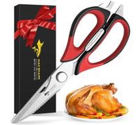 Ciseaux de Cuisine Démontables - Ciseaux à Volaille Acier Inox Poignée Confort, Lavables Lave-Vaisselle & Polyvalents, Pour Os de Poulet, Viande, Légumes, Fonctionne Casse-Noix Ouvre-Bouteille (ROUGE)