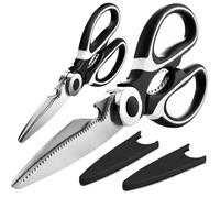 Ciseaux de cuisine en acier inoxydable Multiusage Lot 2 PCS Ciseau Cuisine en Acier Inoxydable Lame Tranchante Protège-lame Poignée Antidérapante pour Viande Volaille Poisson Poulet Pizza Os Noix