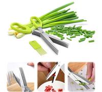 Ciseaux de cuisine multifonction à 5 lames pour couper la coriandre, les oignons, la salade, les herbes et les épices (vert)