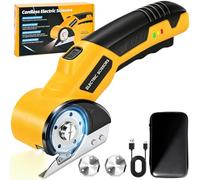 Ciseaux Electrique Tissu Couture sans Fil Ciseaux Universels avec 2 Lames, 3.6V Coupe Carton Ciseaux Electricien LED, Puissant Cutter Rotatif Couture pour Tissu, Carton, Cuir, Tapis, Feutre(Jaune)