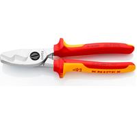 Ciseaux pour câbles KNIPEX avec double tranchant 200mm, 95 16 200 SB Outil chromé, poignées isolées avec gaines multicomposants, testé VDE (95 16 200 SB)