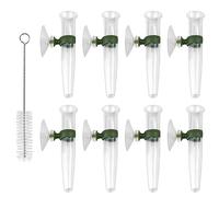 CiShow Lot de 8 tubes à orchidée, tubes à eau, tubes à fleurs en plastique transparent, avec ventouse, tube de fleurs en plastique avec ventouse (avec brosse de nettoyage)