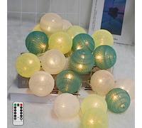 Ciskotu Guirlande Lumineuse Coton Boules, 20 LED USB Dimmable Guirlande Lumineuse Boule avec Télécommande et Minuterie, LED Guirlande Boule Lumineuse Intérieur pour Chambre Enfant Noël Fête (Vert)