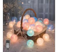 Ciskotu Guirlande Lumineuse Coton Boules Avec Prise - 3,8M 20 LEDs Chaîne Lumière pour Chambre Rideau Fête Noël Anniversaire Halloween Mariage Chambre de Bébé Romantique Décor
