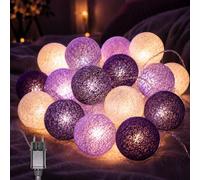 Ciskotu Guirlande Lumineuse Coton Boules Avec Prise - 3,8M 20 LEDs Chaîne Lumière pour Chambre Rideau Fête Noël Anniversaire Halloween Mariage Chambre de Bébé Romantique Décor