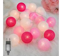 Ciskotu Guirlande Lumineuse Coton Boules Avec Prise - 3,8M 20 LEDs Chaîne Lumière pour Chambre Rideau Fête Noël Anniversaire Halloween Mariage Chambre de Bébé Romantique Décor