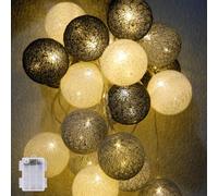 Ciskotu Guirlande Lumineuse Coton Boules Batteries - 3,3M 20 LED Chaîne Lumière Avec Prise pour Chambre Rideau Fête Noël Anniversaire Halloween Mariage Chambre de Bébé Romantique Décor