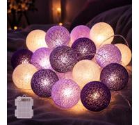Ciskotu Guirlande Lumineuse Coton Boules Batteries - 3,3M 20 LED Chaîne Lumière Avec Prise pour Chambre Rideau Fête Noël Anniversaire Halloween Mariage Chambre de Bébé Romantique Décor