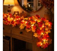 Ciskotu Guirlande lumineuse feuilles d'érable d'automne, 2,2 + 0,8 m, 31 lumières, décoration d'Halloween avec prise, décoration d'intérieur et d'extérieur, pour Thanksgiving, Halloween, fête