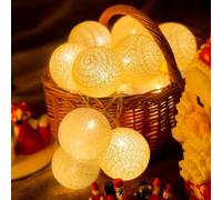 Ciskotu Guirlandes lumineuses de Noël à piles, guirlande lumineuse de 3,8 m avec 20 LED, guirlande lumineuse avec boules en coton pour chambre d'enfant, fête, jardin, terrasse