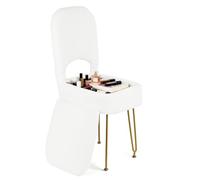 CISSIYOG Chaise de Coiffeuse avec Rangement Secret, Tabouret de Maquillage | Dossier Pliable et Coussin en Flanelle (Blanc) - Haussier Convertible pour Chambre (40L x 44P x 82H cm)