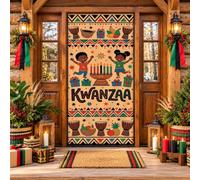 Citation de célébration africaine Kinara Couvre-porte 91,4 x 182,9 cm | Kinara Symbole, bannière de porte d'entrée, tambours, boîtes cadeaux, motif folklorique festif, célébration du patrimoine