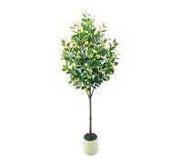Citron Artificiel de 5 m - Plante Artificielle avec Pot Blanc - Citrons artificiels en Pot - pour la décoration de la Maison et du Bureau - Cadeau d'intérieur - Grand Pot avec Tronc réaliste - Fruits