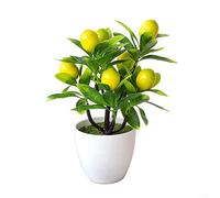 Citron artificiel en pot de 24 cm - Fleurs artificielles en pot - Fausses plantes pour extérieur, cour, jardin, maison en pot - Petit citronnier artificiel pour chambre à coucher, salon, décoration