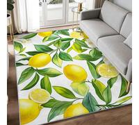 Citron Frais Méditerranéen 160x230 cm Moderne Tapis de Salon, Doux Aquarelle Nourriture Citron Feuilles Tapis - Jaune-Vert Moquette Antidérapant pour Salle à Manger Chambre Couloir Bureau Salle de Jeu