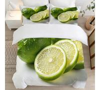 Citron Vert Housse de Couette 160x200 Parures de Lit 1 Personne Imprimé 3D Microfibre Douce Fruits Housses Couette avec 2 Taies d'oreiller et Fermeture Éclair l.711