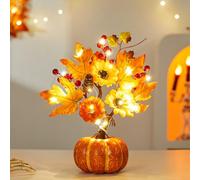 Citrouille, arbre lumineux, décoration d'automne, 35 cm, avec 20 LED, guirlande lumineuse à 20 LED, tournesol, fonctionnement à piles, décoration d'automne pour table (C)