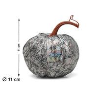 Citrouille décorative brillante argentée de 11 cm pour Halloween avec détails noirs, pour intérieur et extérieur