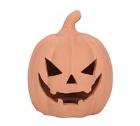 Citrouille décorative en terre cuite - Décoration d'Halloween - Motif Jack-o-Lantern - 15 cm, intérieur/extérieur, bougie chauffe-plat