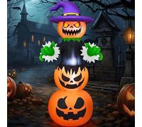 Citrouille gonflable d'Halloween de 183 cm avec chapeau de sorcière et lumières LED pour la décoration d'extérieur d'Halloween
