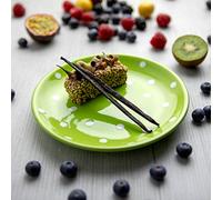 City to Cottage | Assiette à dessert | verte pomme à pois blancs en céramique faite et peinte à la main | 20cm