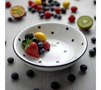 City to Cottage | Assiette creuse Bol à soupe, à céréales, à salade, à pâtes | blanche à pois noirs en céramique faite et peinte à la main | 18,5cm / 400ml