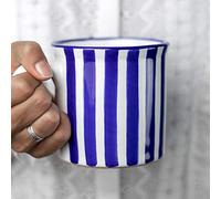 City to Cottage Bleu Marine Rayé | Designer Fait à la Main Peint à la Main | Céramique Unique Extra Large 17.5oz/500ml | Chaud Chocolat Café Thé Tasses Tasses avec Poignée | Cadeau