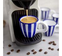 City to Cottage® | Ensemble de 4 Tasses à Expresso | à rayures bleu marine et blanches en céramique faite et peinte à la main | 60ml