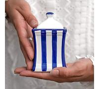 City to Cottage | Jarre de conservation Bocal à herbes, à épices | à rayures bleu marine et blanches en céramique avec couvercle fait et peint à la main | Petit 150ml